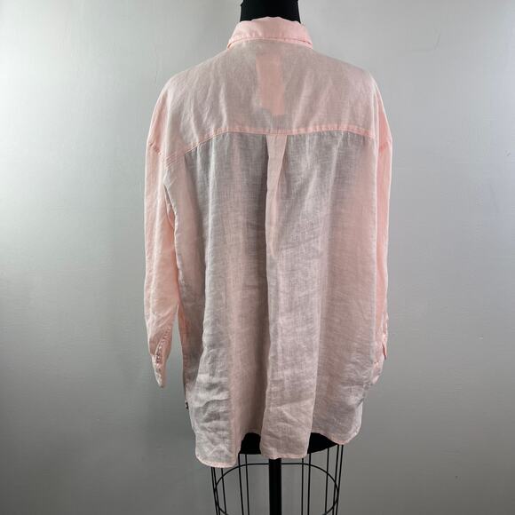 UNIQLO Pink Top Linen Skipper Collar 3/4 Sleeve Drop Shoulder Sz X-Large XL NEW - Picture 6 of 10